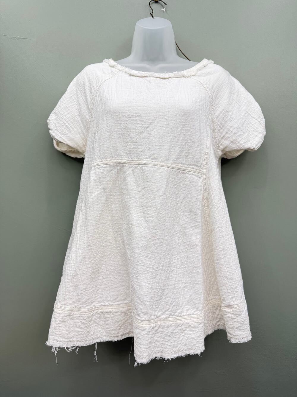 Free People We The Free Tunic Top S White Cotton Gauze Raw Hem Boho